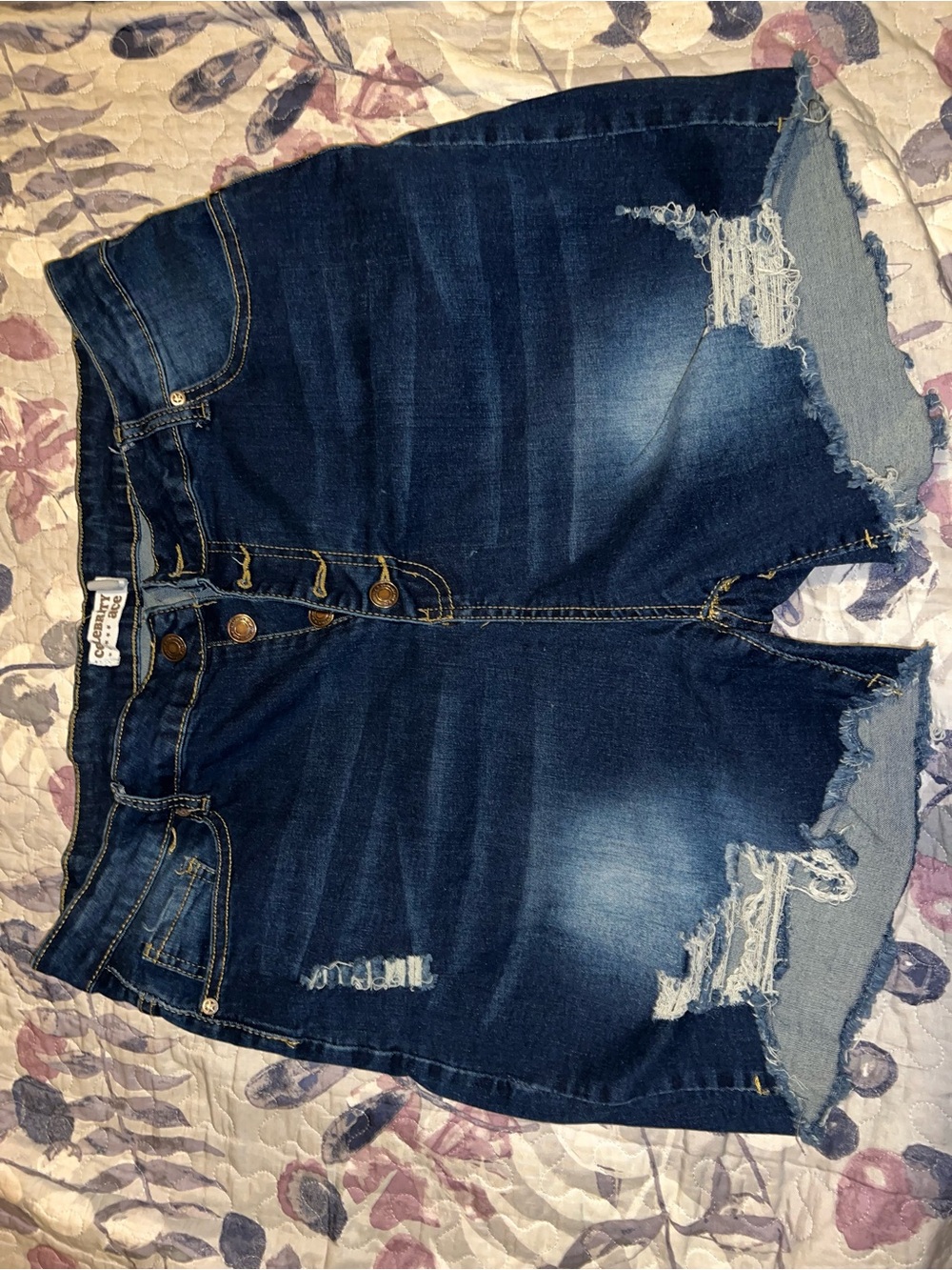 Distressed Dark Blue High-Rise Jean Shorts for Women